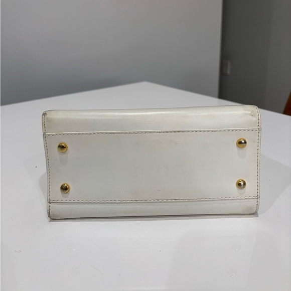 Vintage Céline Paris White Leather Structured Top Handle Bag Gold Medallion Real - Picture 6 of 9